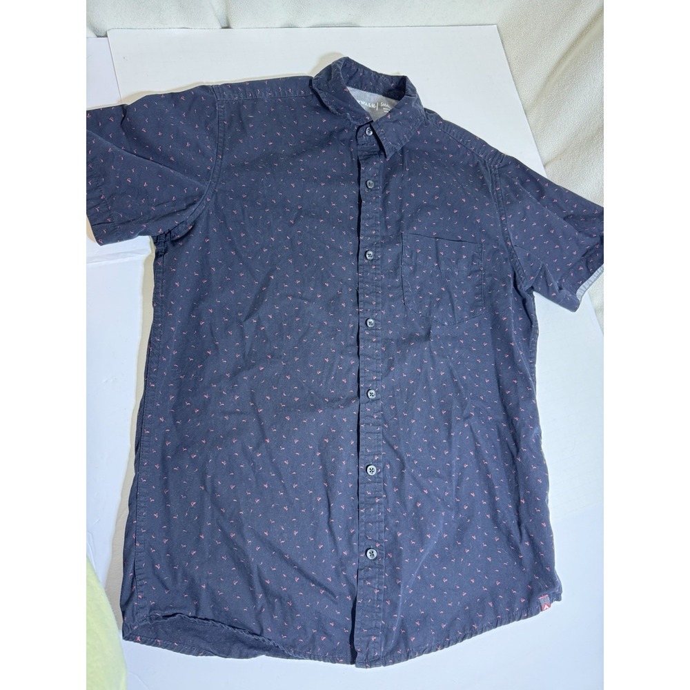 Airwalk Mens Small Navy Blue Red Micro‎ Print Short Sleeve Button Down Shirt